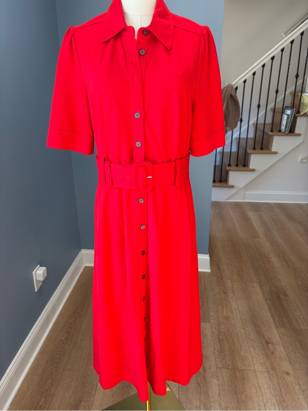 Boden Anita Ponte Shirt Dress Poppy Red Belted Midi US 10P UK 14P